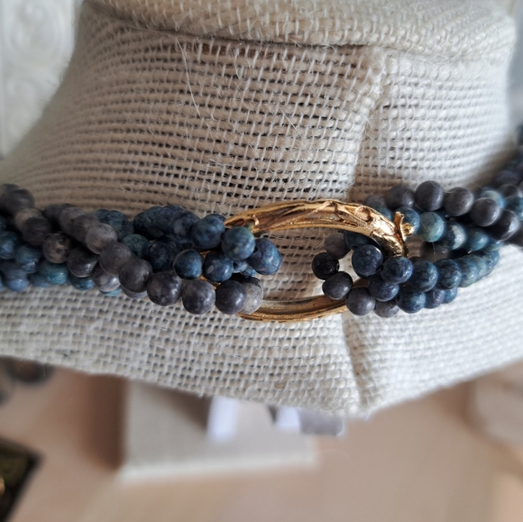 Painted Blues & Grays Stone Beaded Multi Strand Necklace 20” Torsade Necklace - Picture 5 of 13